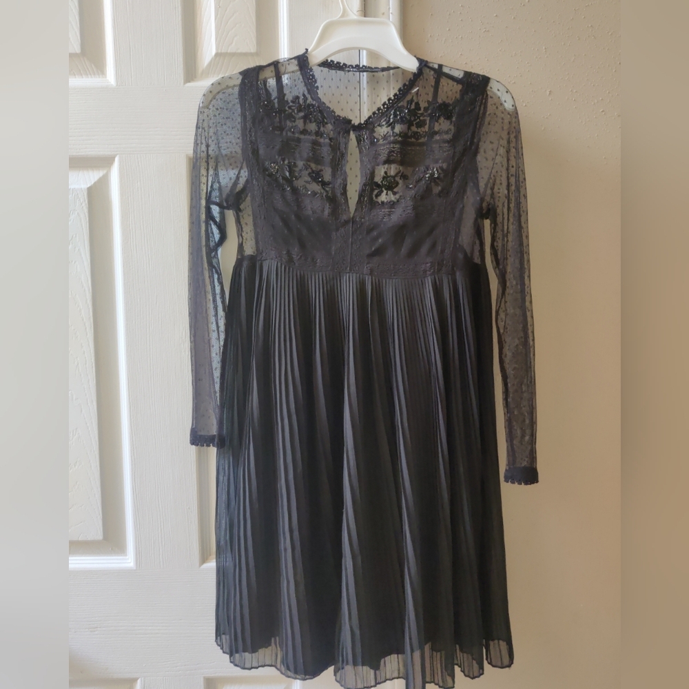 Zara Lace Contrast Pleated Black Goth Whimsigoth Babydoll Dress NWOT Small